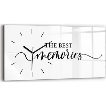 Hodiny Moderní skleněné nástěnné hodiny s potiskem horizontální 60x30 cm Nápis Memories