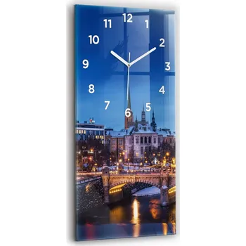 Hodiny Nástěnné vertikální skleněné hodiny S Potiskem Panorama města Plzeň 30x60 cm