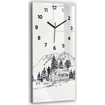 Hodiny Skleněné hodiny s obrazem, tichý mechanismus, nástěnné, styl loft - Kreslené městečko 30x60 cm