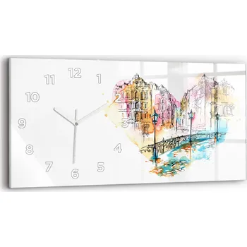 Hodiny Moderní skleněné nástěnné hodiny s potiskem 60x30 cm Malovaná architektura