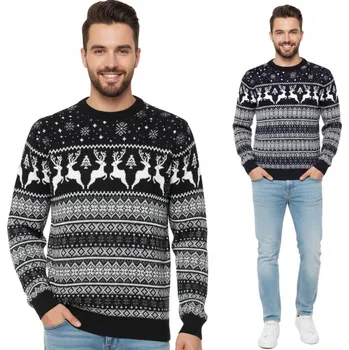 Podprsenka Pánský vlněný vánoční svetr tmavě modrý, norský, elegantní střih, velikost L