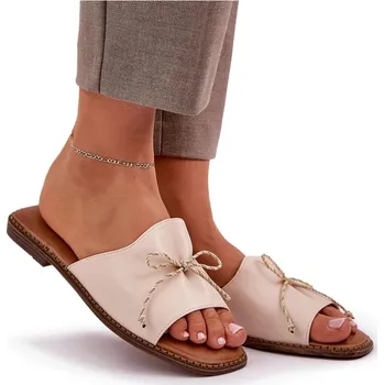 Dámské pantofle NAZOUVÁKY DÁMSKÉ ELEGANTNÍ NA PLOCHÉ PODRÁŽCE S MAŠLÍ BÉŽOVÉ 39