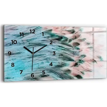 Hodiny Moderní skleněné nástěnné hodiny s potiskem horizontální 60x30 cm Barevná pírka