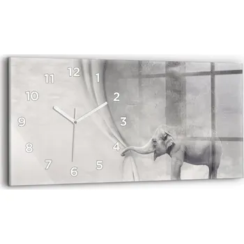Hodiny Horizontální Skleněné Hodiny Nástěnné do Kanceláře se Stylovým Potiskem Slon 60x30 cm
