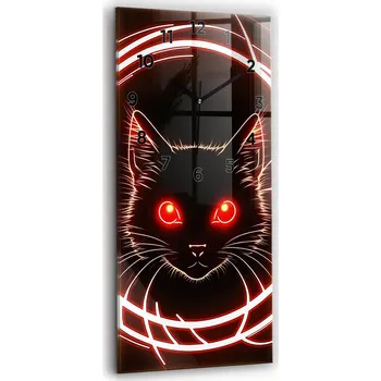 Hodiny Velké skleněné nástěnné hodiny s grafikou - Tichá kočka s červenýma očima 30x60 cm