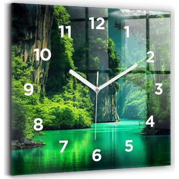 Hodiny Nástěnné čtvercové skleněné hodiny s motivem přírody Thajska 30x30 cm