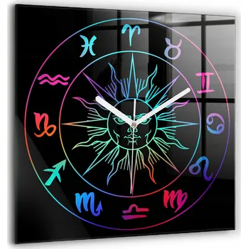 Hodiny Skleněné nástěnné hodiny do kanceláře S Potiskem Barevná znamení zvěrokruhu 60x60 cm