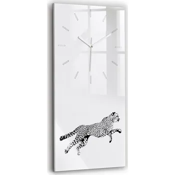 Hodiny Minimalistické skleněné nástěnné hodiny S Potiskem Silueta pantera 30x60 cm