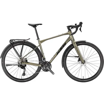 Jízdní kolo Gravel kolo KTM GRAVELATOR 20 LFC 2026 Olive Pearl Barva: Zelená, Velikost: L Alu rám, Shimano CUES 2x10, Schwalbe G-One, světla a nosič – LFC výbava