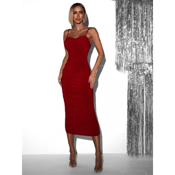 Dámské šaty Červené elegantní dlouhé šaty KORODO na ramínka Velikost: ONESIZE