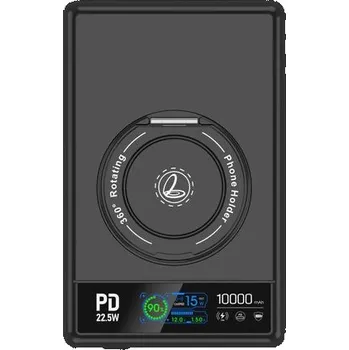 Powerbanka UltraThin MagSafe 15W Bezdrátová powerbanka 10000 mAh s nabíjením Apple Watch a 360° otočným stojánkem, černá