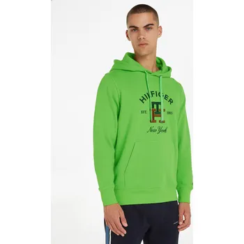 Pánské oblečení Tommy Hilfiger Pánské Curved Monogram Hoody Mikina Zelená XL (1917798)