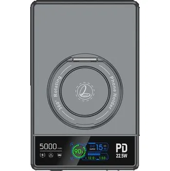 Powerbanka UltraThin MagSafe 15W Bezdrátová powerbanka 5000 mAh s nabíjením Apple Watch a 360° otočným stojánkem, šedá