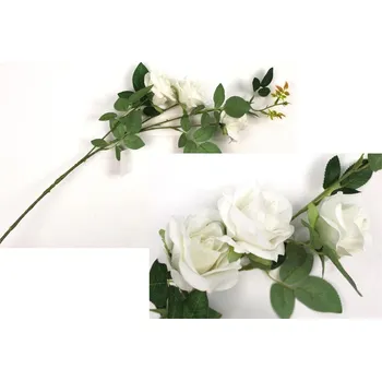 umělá květina Květina RŮŽE velur výška 75 cm (3 květy 6,5-7 cm) BÍLÁ