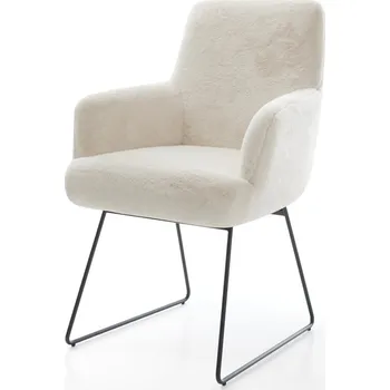 Jídelní židle DELIFE Jídelní židle Heira-Flex s područkami plyšový manšestr krémovo-bílá tenká podnož černá taštičkové pružiny