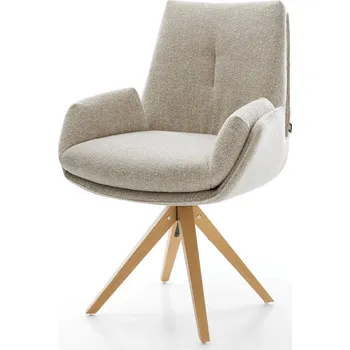 Jídelní židle DELIFE Jídelní židle Clea-Flex látka Měkký béžová dřevěná podnož hranatý přírodní 180° otočný