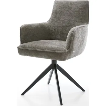 Jídelní židle DELIFE Jídelní židle Heira-Flex s područkami bouclé měkký tmavě béžová křížová podnož široká černá 360° otočný houpací funkce taštičkové pružiny