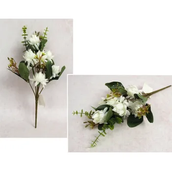 umělá květina Kytice CHRYZANTEMA s doplňky výška 33 cm, 7 stonků (7 květů 4x3 cm) BÍLÁ