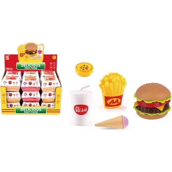 Dětská kuchyňka Kuchyňská sada (hamburger, zmrzlina, hranolky, nápoj) v kartonové krabičce 10 x 6,5 cm