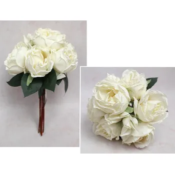 umělá květina Kytice, svazek RŮŽE výška 28 cm, 7 stonků (7 květů 8x5 cm, 3 poupata) BÍLÁ