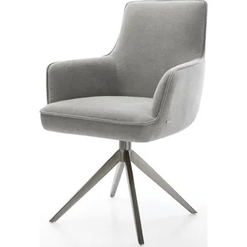 Jídelní židle DELIFE Jídelní židle Heira-Flex s područkami potahová látka Měkký šedá křížová podnož široká grafitová 360° otočná houpací funkce taštičkové pružiny