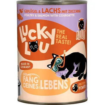 Krmivo pro kočku Lucky Lou Lifestage Adult drůbež a losos 6× 400 g