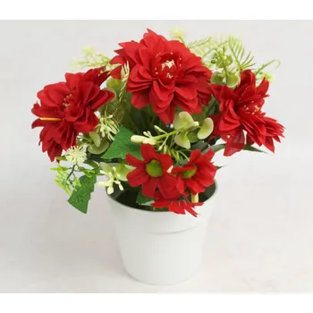 umělá květina Květina DALIE v bílém květináči, výška 21 cm (květina 8x2 cm) ČERVENÁ