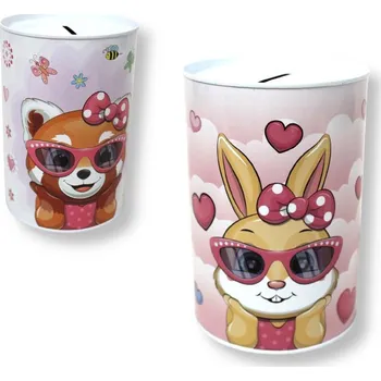 Pokladnička Pokladnička, plechová krabička ZVÍŘÁTKA RŮŽOVÁ 15x10 cm MIX VZORŮ