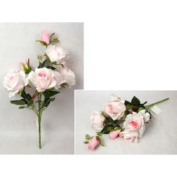 umělá květina Kytice RŮŽE výška 54 cm, 6 stonků (6 květů 10x8 cm + 2 poupata) světle RŮŽOVÁ