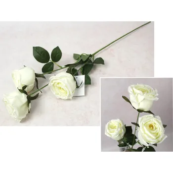 umělá květina Květ RŮŽE výška 67 cm, 3 ramena (3 květy 6x5 cm) BÍLÁ