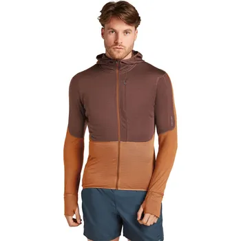 Pánská mikina Pánská merino mikina ICEBREAKER Mens 200 Realfleece Descender LS Zip Hoodie, Carob/Dusty Clay velikost: S