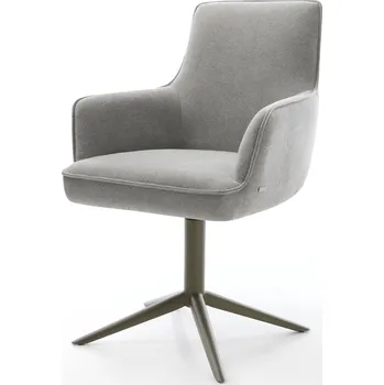 Jídelní židle DELIFE Jídelní židle Heira-Flex s područkami strukturovaná látka Měkký šedá křížová podnož Titanová barva 360° otočný houpací funkce taštičkové pružiny