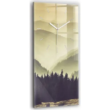 Hodiny Vertikální Skleněné Hodiny Tiché Bez Hlučnosti Nástěnné Mlhavé horské svahy 30x60