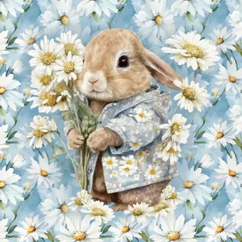 Teplákovina Králíček v sedmikráskách, panel (E) (Panely a ladící metráž)