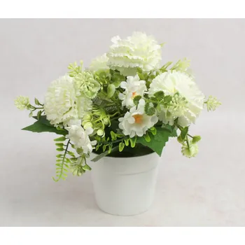 umělá květina Květina CHRYZANTEMA v bílém květináči, výška 20 cm (květina 6,5 x 3 cm), SMETANOVÁ