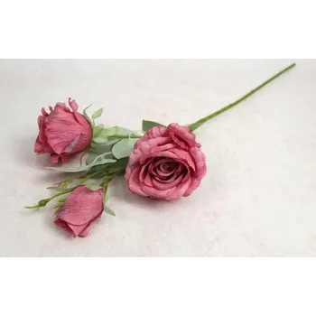umělá květina Květ RŮŽE výška 65 cm (2 květy 11x8 cm + 1 poupě) RŮŽOVÁ