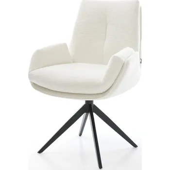 Jídelní židle DELIFE Jídelní židle Clea-Flex bouclé měkký béžová křížová podnož široká černá 360° otočný houpací funkce