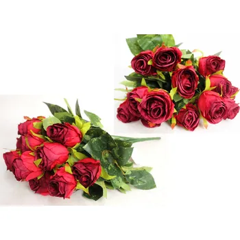umělá květina Kytice RŮŽE výška 52 cm 14 stonků (14 květů 4x6 cm) ČERVENÁ