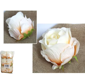umělá květina Květní hlava RŮŽE 10x9 cm ORANŽOVĚ KRÉMOVÁ - 1 ks