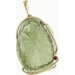 My Moldavite Zlatý přívěsek s přírodním vltavínem a granátem 1767-2
