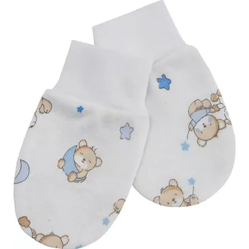 Módní doplněk ESITO | Rukavice bavlna Medvídek bílá / modrá - medvídek bílá/modrá / 62