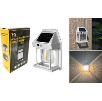 Stojací lampa Solární lampa KINKIET s žárovkou, teplé světlo, 17 x 12 x 6 cm, BÍLÁ