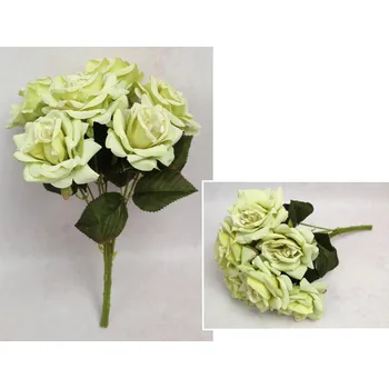 umělá květina Kytice RŮŽE výška 42 cm, 7 stonků (7 květů 10x6 cm) LIMETKOVÁ