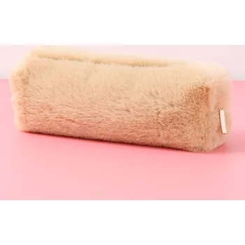 Penál Školní penál tuba s kožešinkou FUTRZAK 20 x 8 x 6 cm – SVĚTLÁ HNĚDÁ