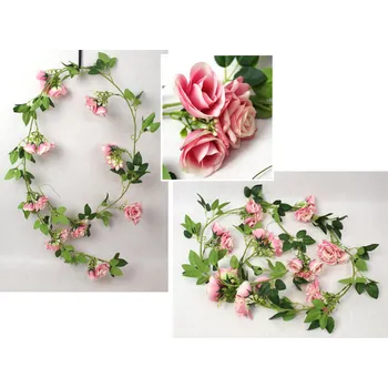 umělá květina Girlanda RŮŽE výška 185 cm (květina 6-4 cm) RŮŽOVÁ