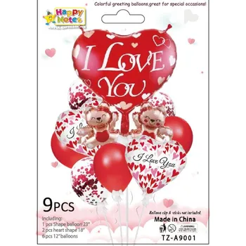 Latexové fóliové balóny LOVE 12,18,23 palců MIX VZORŮ sada 9 ks