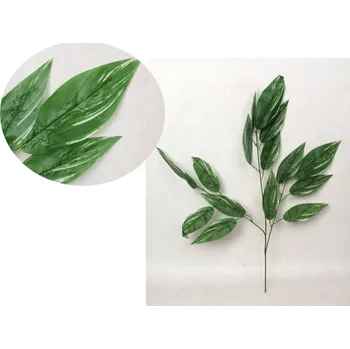 umělá květina Silikonový list 3-ramienny MANGO 70 cm tmavě zelený s jasnými liniemi - 1 ks