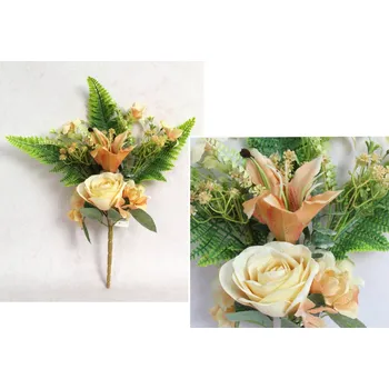 umělá květina Smíšená kytice RŮŽE, LILIE, HORTENZIE výška 44 cm 7 stonků (hlávky 6-12 cm) ČAJOVÁ