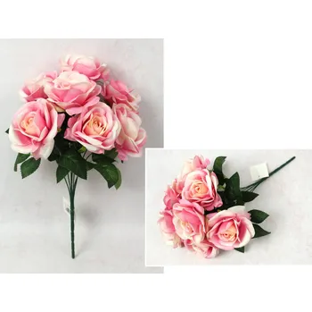 umělá květina Kytice RŮŽE výška 43 cm, 7 stonků (7 květů 10x5,5 cm) RŮŽOVÁ