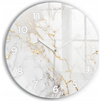 Hodiny Moderní skleněné nástěnné hodiny s potiskem Mramorový dekor kulatý průměr 30 cm